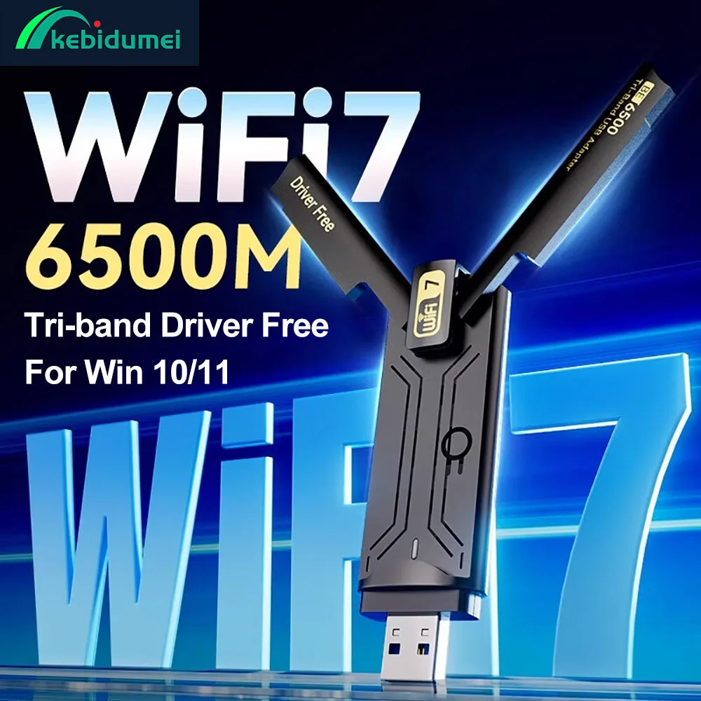 

Kebidumei WiFi 7, USB-адаптер Wi-Fi BE6500 USB3.0 802.11BE, трехдиапазонная сетевая карта 2,4G/5G/6 ГГц для драйвера Win10/11 бесплатно
