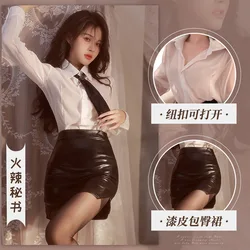 Sexy Lingerie OL Secretary Flirt Sex Uniform School Teacher Exotic Cosplay Costumes Office Lady Long Sleeve Top with Mini Skirt