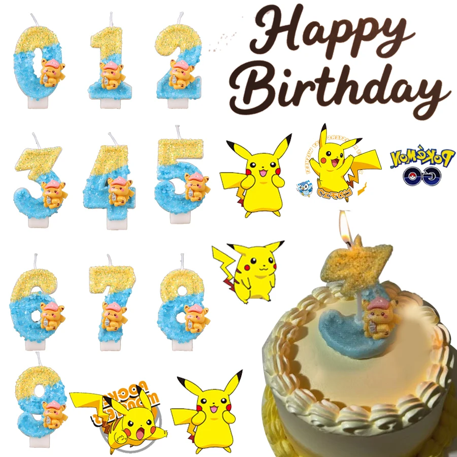 

Pikachu Party Candles Cake Topper Decorations Supplies Number 1 to 9 Paw Print Birthday Party Paw for Kids Party Supplies