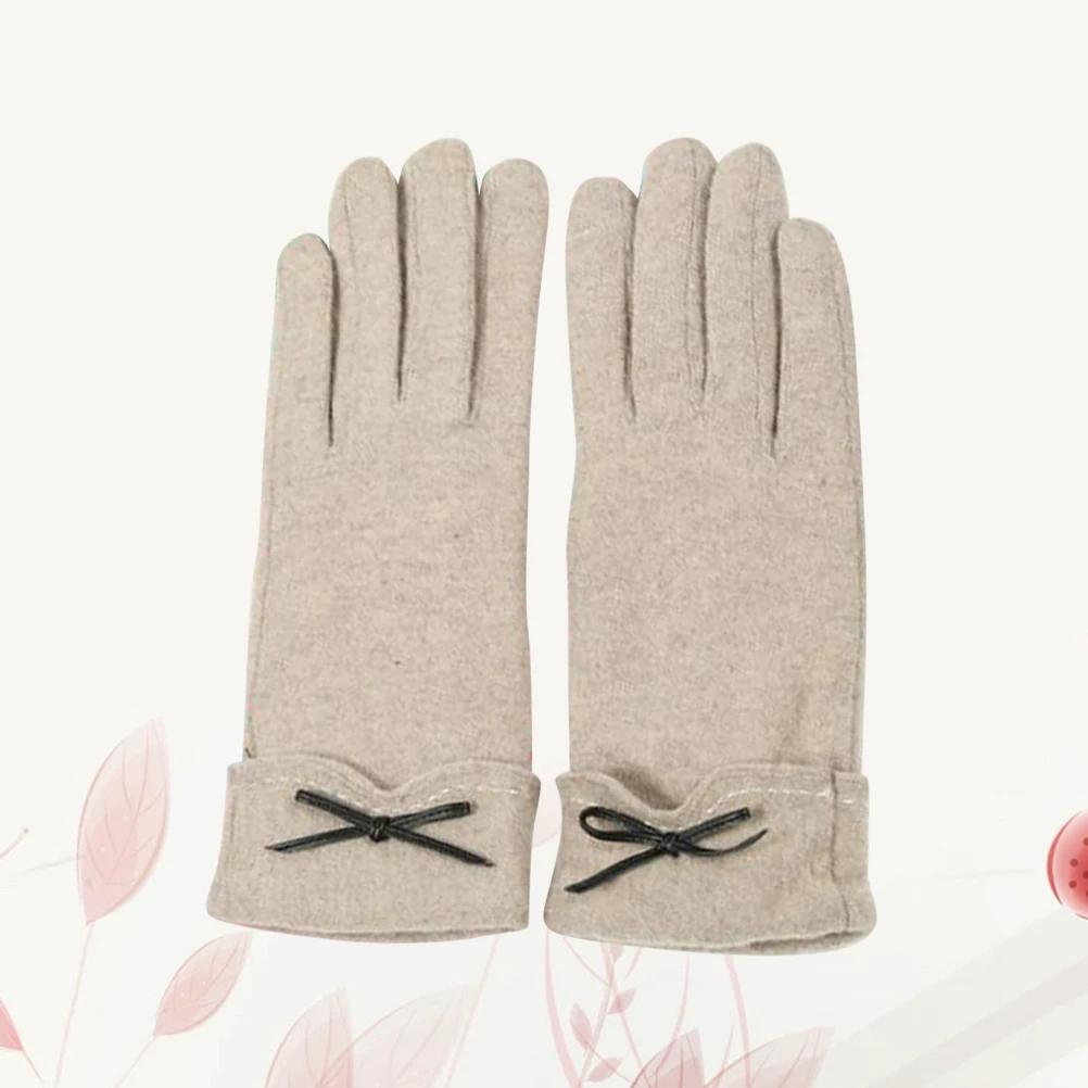 1 زوج النساء الشتاء قفازات شاشة لمس الكاكي Bowknot موضة في الهواء الطلق الدافئة لينة قفازات مريحة لركوب الدراجات الاستخدام اليومي إبقاء