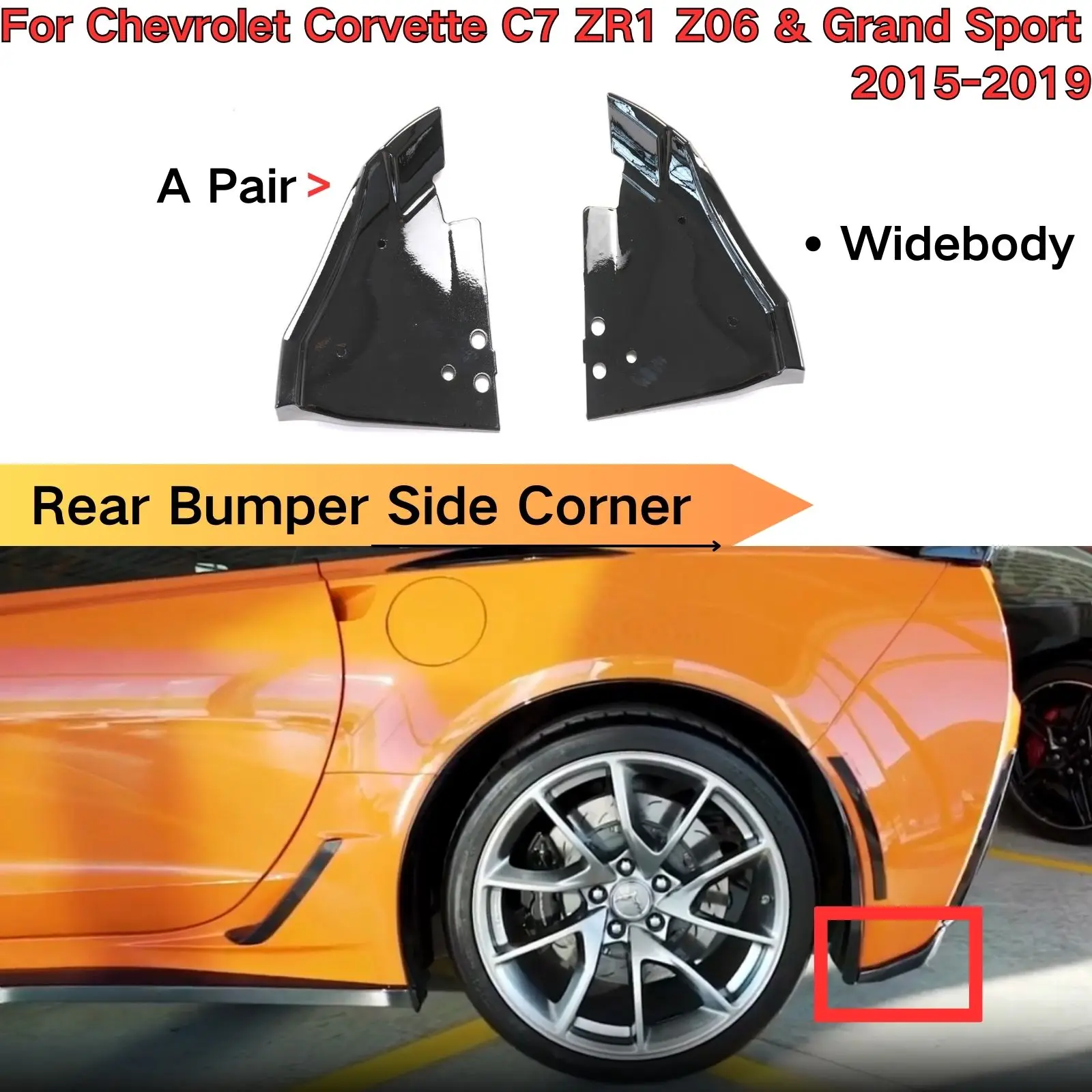 

Боковой угол заднего бампера для Chevrolet Corvette C7 ZR1 Z06 & Grand Sport 2015-2019, универсальные автомобильные аксессуары, разделитель кузова