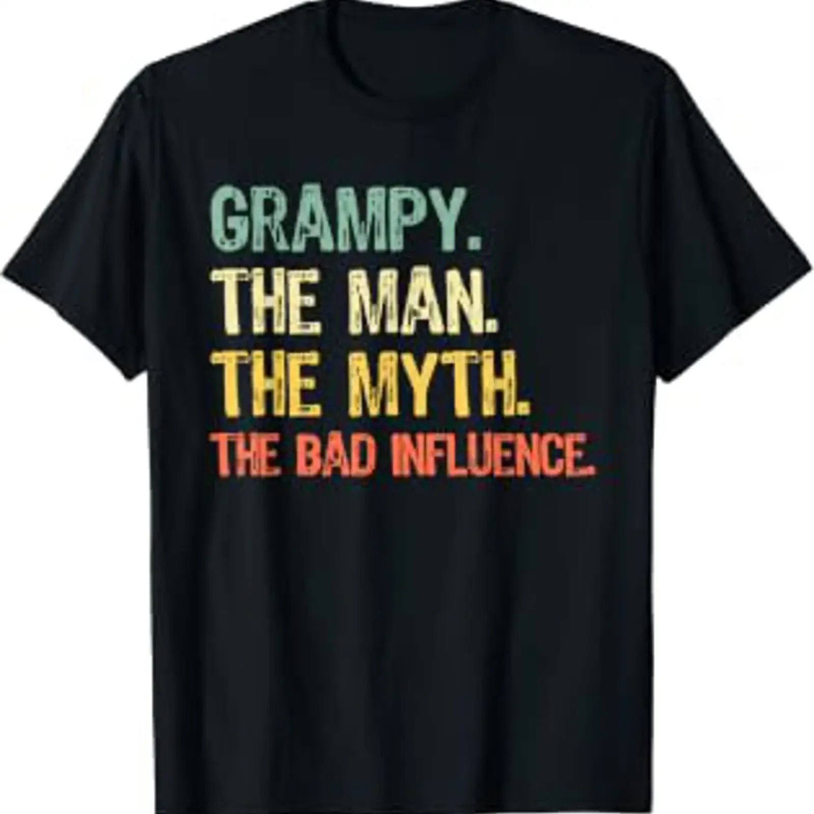 Grampy The Man Myth Bad Influence Funny Retro T Shirt vintage Washed fashion Slightly Casual graphic homme streetwear Stylish