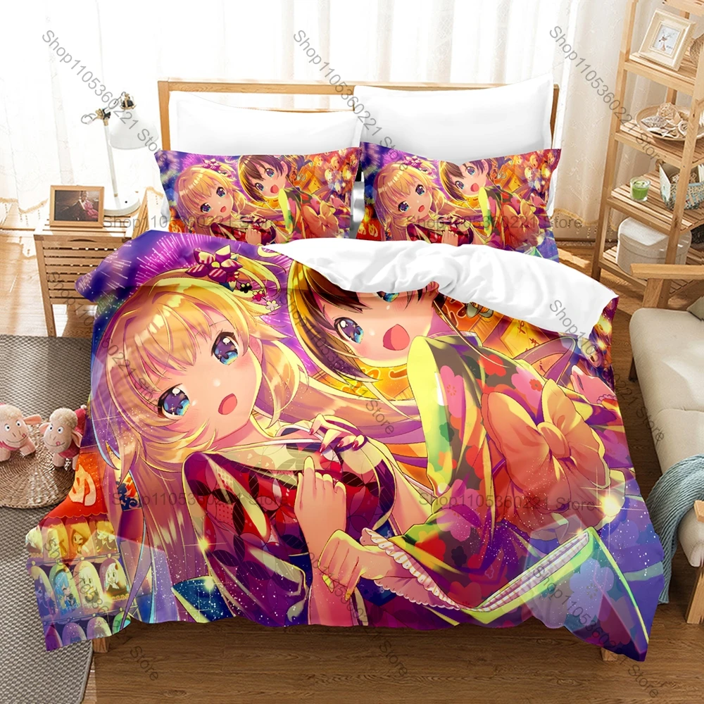 Akai Haato Heart Eye Patch Blonde Girl Sweet ASMR Print Duvet Cover + 2 Pillowcases Muted Pink Soft Microfiber Bedroom Decor