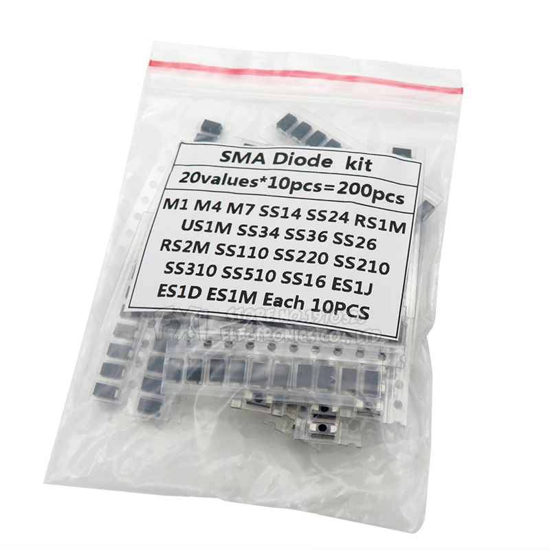 20value*10PCS=200PCS SMD diode Assorted Kit contains SS110 SS16 SS26 SS34 SS36 SS220 SS210 SS310 SS510 ES1J ES1D M7 M4 US1M