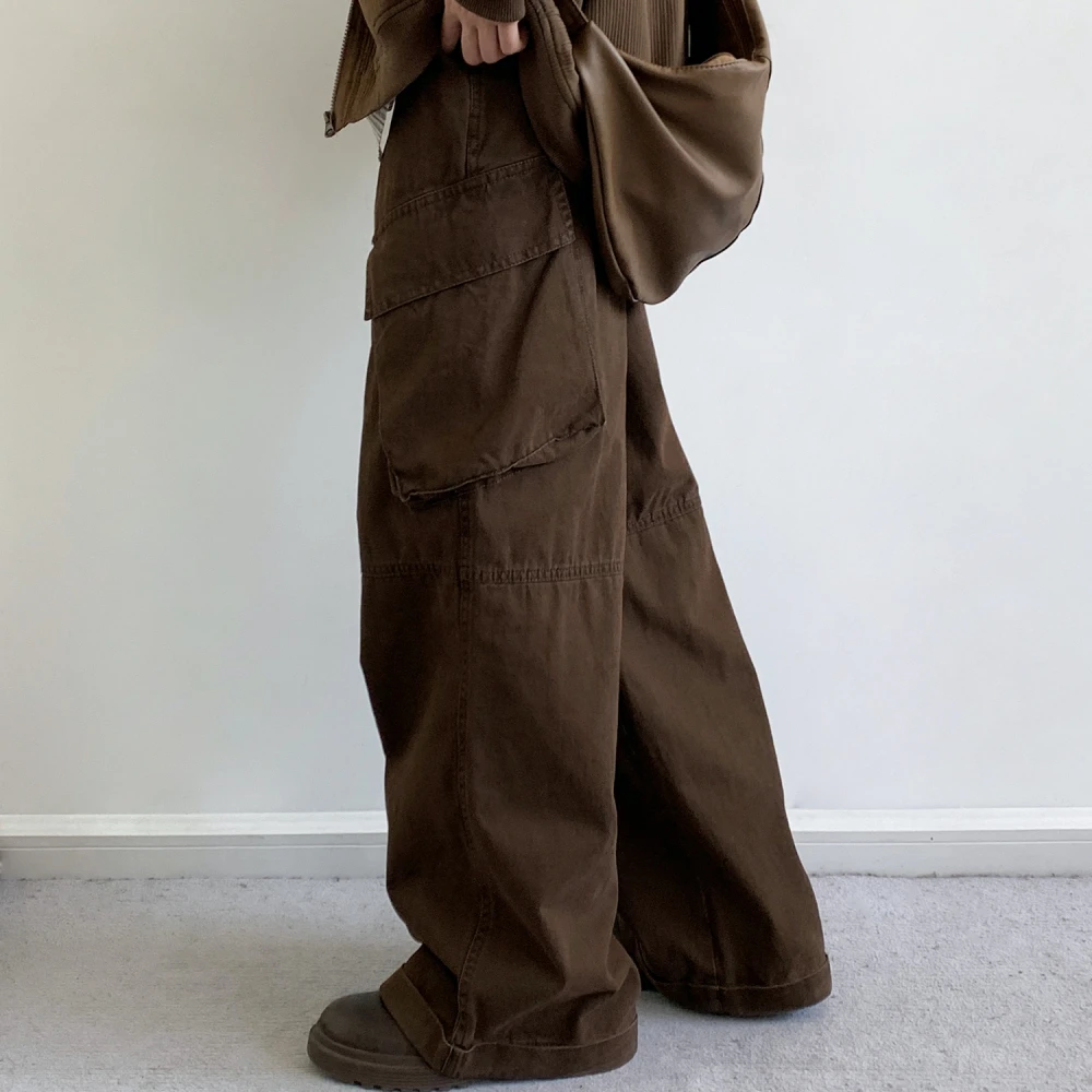 일본 streetwear 카고 바지 남성 여성 루즈 피트 스트레이트 레그 빈티지 작업복 전술 캐주얼 트렌디 헐렁한 바지 하라주쿠