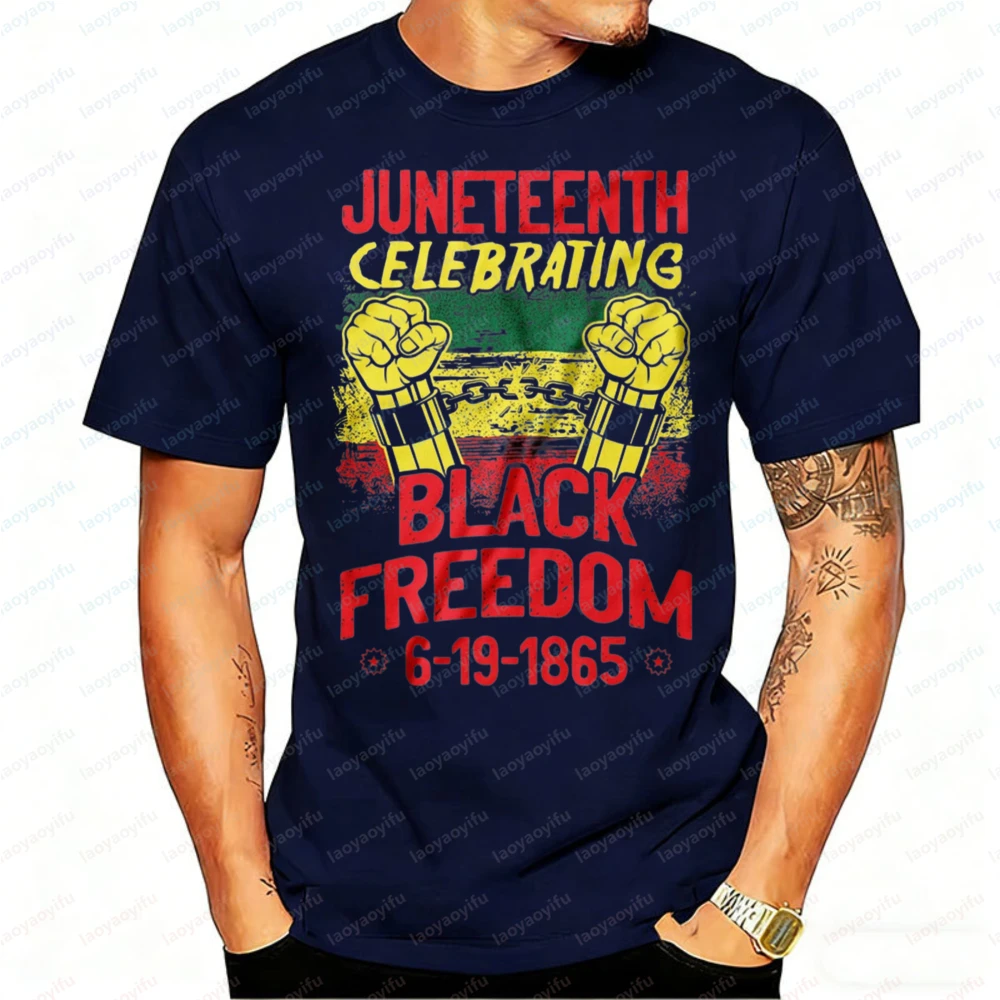 

Juneteenth Celebrating Black Freedom T-Shirt Men 1865 Breaking Chains Black Power Fist Graphic Tee Emancipation Day Cotton Tops