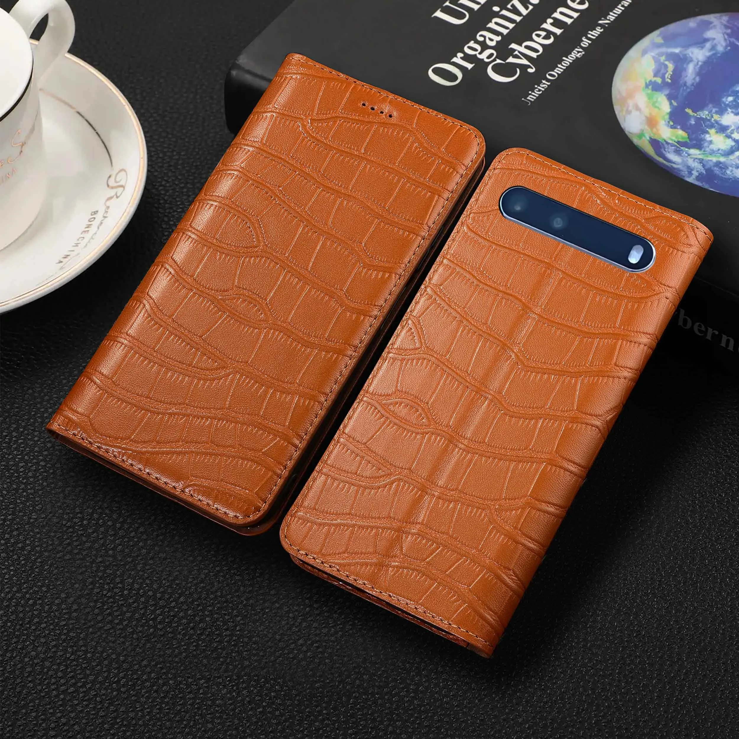 

For LG V30 V30S V35S V40 V50 V50S V60 G5 G6 G7 G8 G8S G8X ThinQ 5G Mini Crocodile Belly Pattern Genuine Leather Flip Phone Case