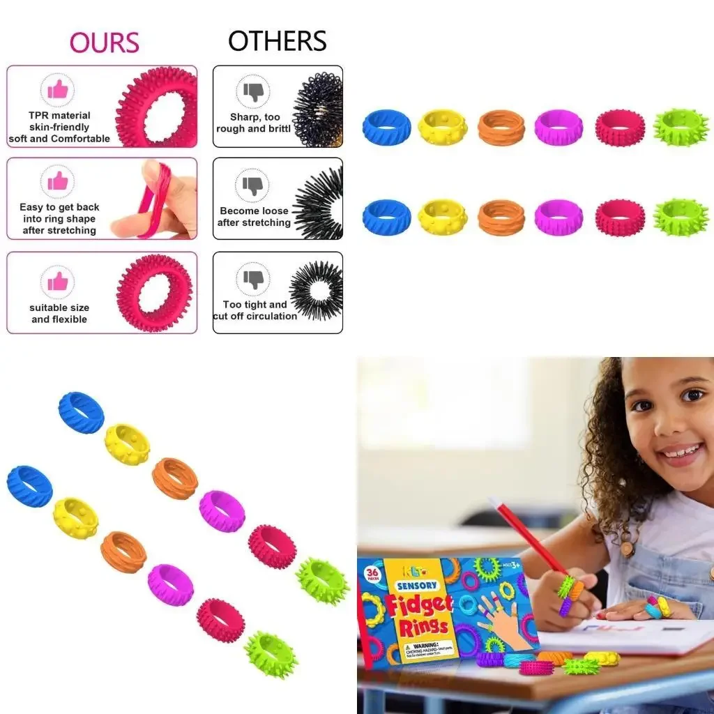 

Novelty Gadget Rings Toy Colorful Fidgets for Student Pressure Release Creative Sensory Activity Rings 15UB