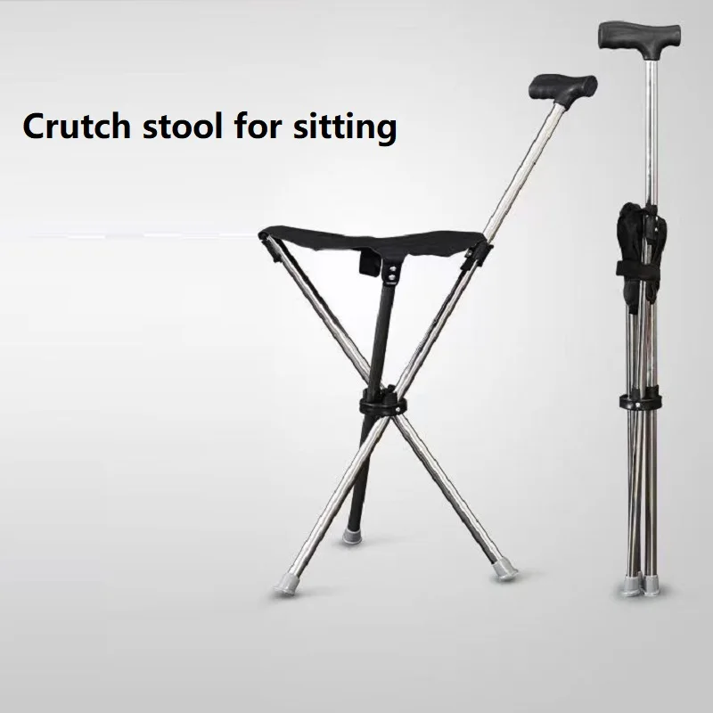 Climbing Stick Outdoor Multifunctional Triangular Stool Foldable Ultra-light Stainless Steel Travel Crutches for the Elderly