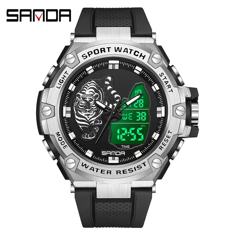 Fashion Sanda Brand New Men's Watches Sports Electronic Wristwatch Waterproof Fluorescent Dual Display Digital Quartz Watch 3173