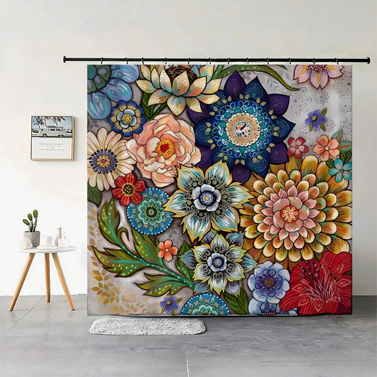 1pcs Colorful floral pattern polyester material shower curtain tarpaulin bathroom thickeneded mildew-proof partition curtain bathroom water-blocking