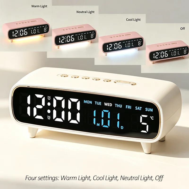 Digital Alarm Clock Temperature Date Week Display Night Mode Table Clock Dual Alarm Countdown 3 Levels Of Brightness LED Clock