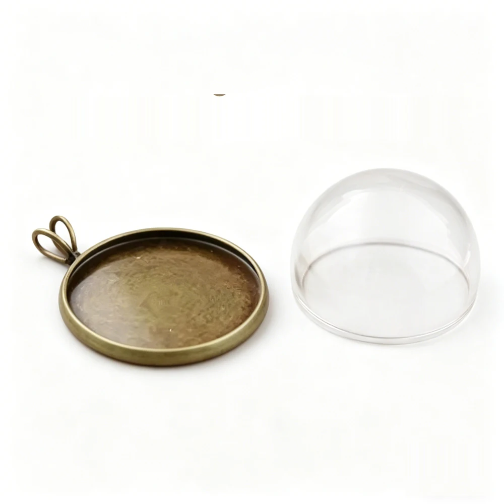 6Set Handmade DIY Hollow Glass Dome with Setting Base Ring Pendant Orb for Jewelry Findings Accessories Glass Globe Bottle