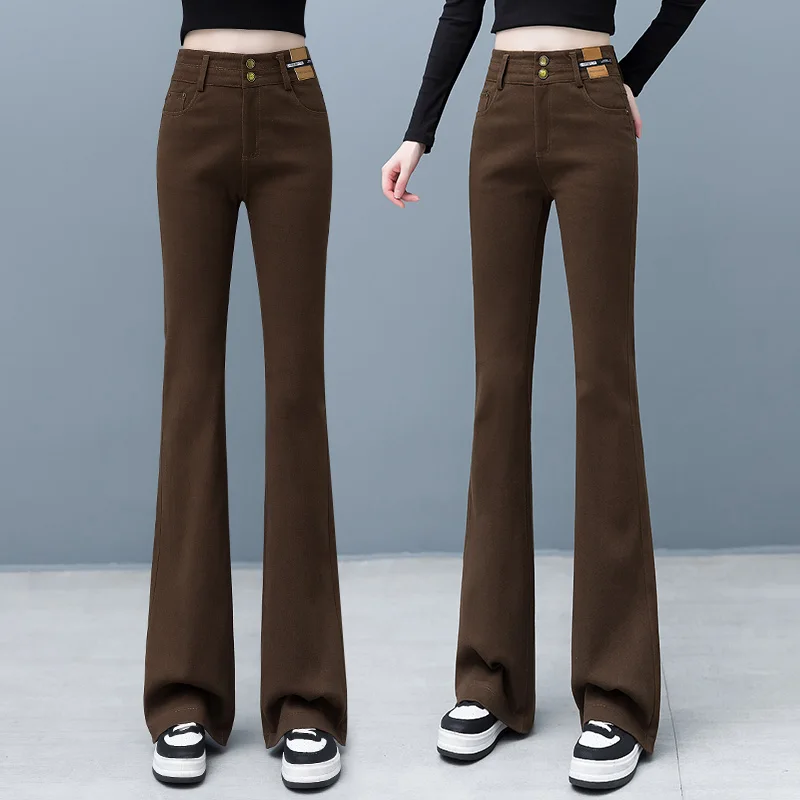 

Тонкие джинсы-колокольчики с высокой талией, женские брюки, повседневные длинные брюки, осенние новые удобные джинсовые джинсы с крутым ощущением