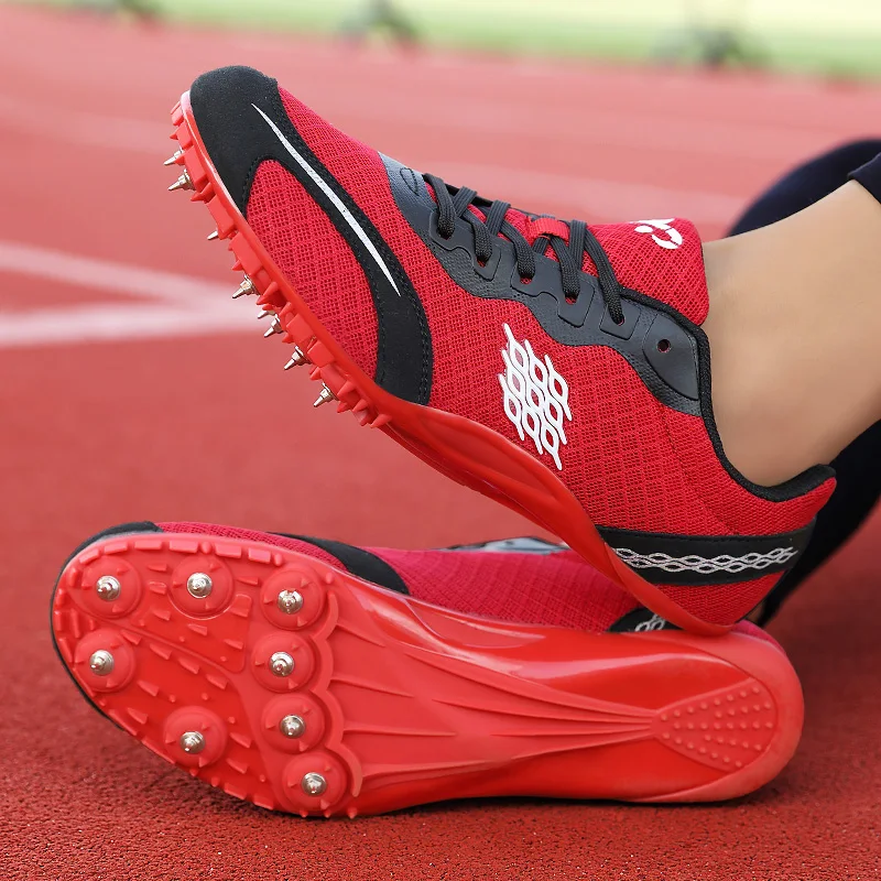 

Classic Red Men's Athletic Spikes Sneakers Unisex Comfortable Lightweight Running Shoes Men Professional Track and Field Shoes