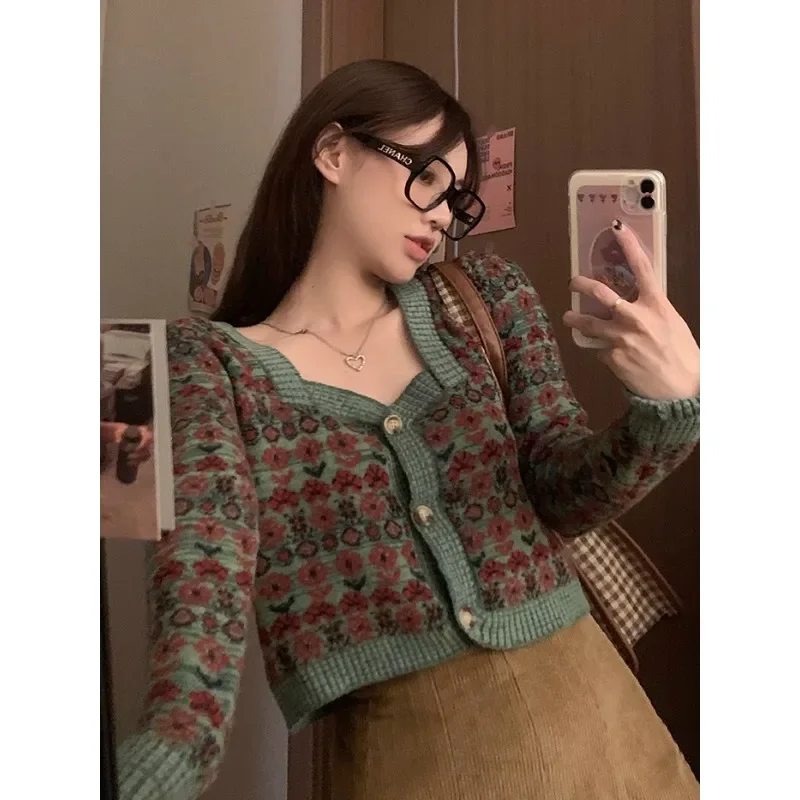 

Contrast Color Sweater Women Lazy Style Square Collar Pullover Contrast Color Sweater Loose Thickened Knitted Cardigan To Wear
