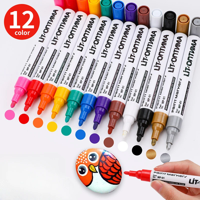 

1 Pcs Colorful Permanent Paint Marker Waterproof White Markers Tire Tread Rubber Fabric Paint Metal 12 Colors Paint Marker Pens