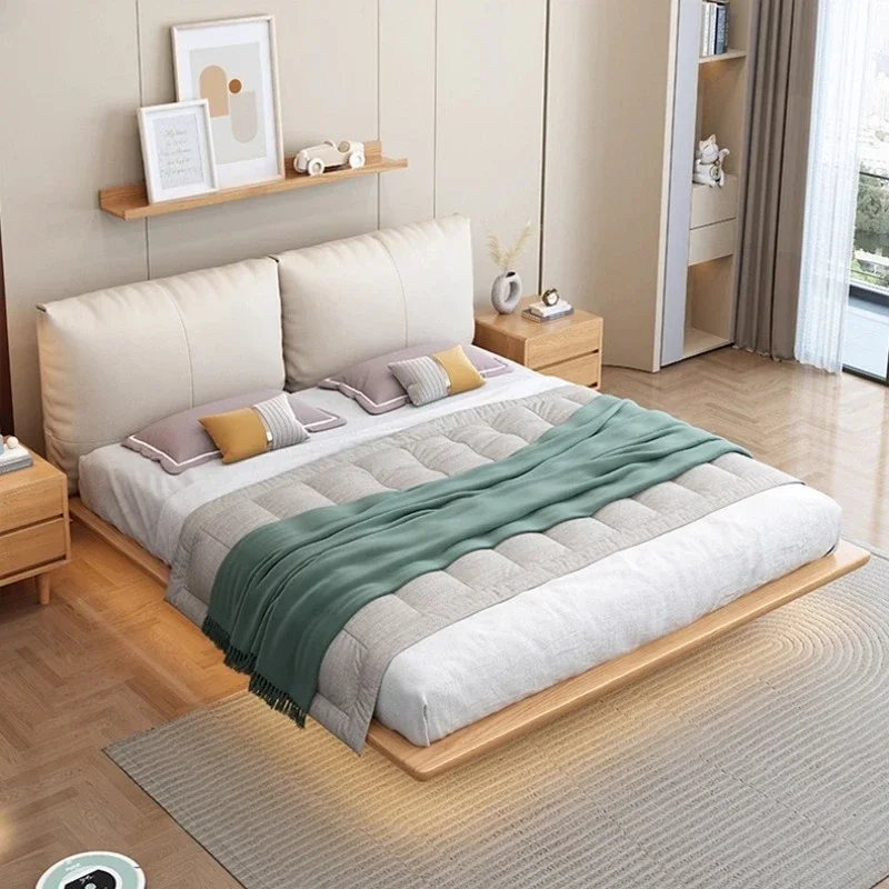 ZL O Nordic All Solid Wood Suspended Bed With Lamp Double Bed 2 People 150x200 180x200 Cm Beds Bases And Frames Bedroom Furnitur