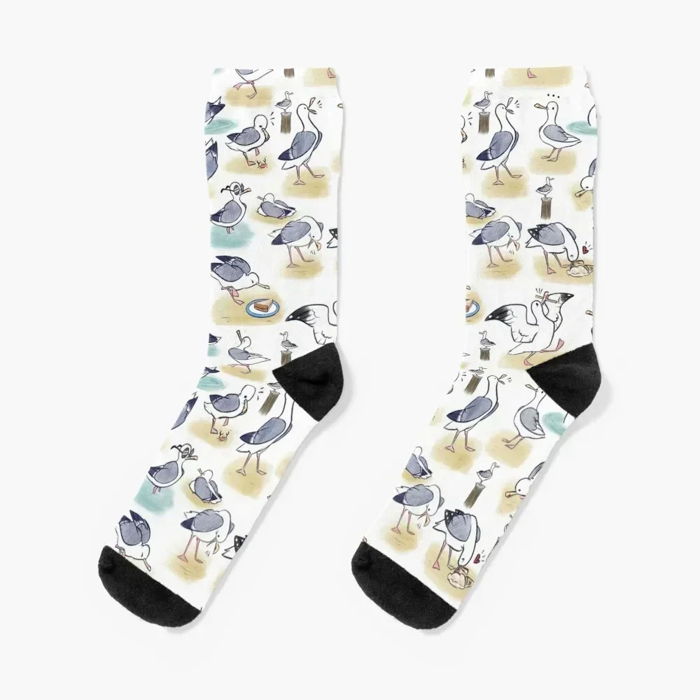 

Comical Seagull pattern- beach bois Socks New year's Non-slip anti slip football halloween Socks For Man Women's