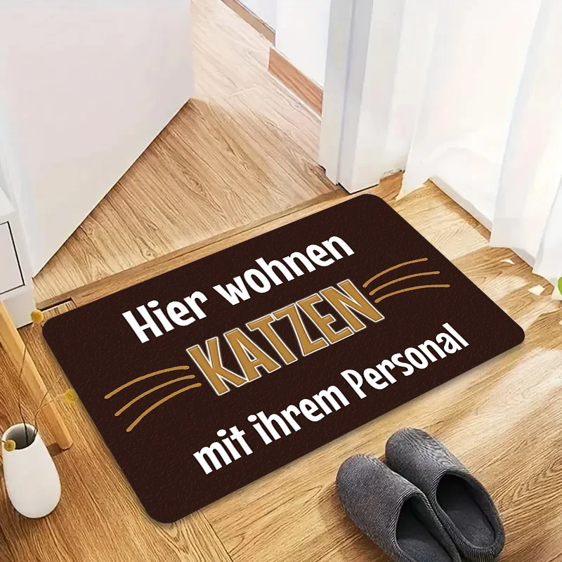 VIKAMA German Here Live Cats With Their Staff Print Doormat Non Slip Washable Funny Cat Lover Entryway Floor Mat