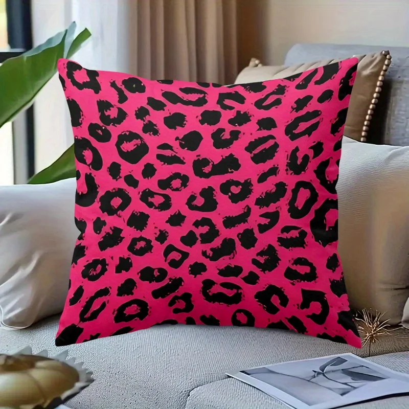 1pc Hot Pink Black Leopard Print Throw Pillow Cover, Suitable for Sofa, Bedroom, Living Room, a Unique Gift for Fashion Lovers.