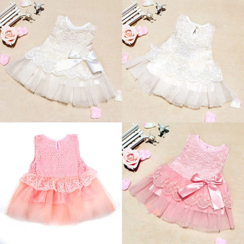 Sumemr Baby Girls Dresses Kids Bow Lace Princess Dresses Sleeveless Cotton Ball Gown Dresses