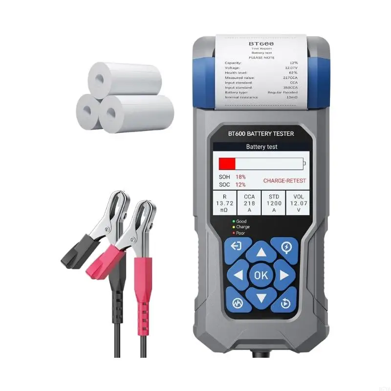 Car Battery Tester 6V 12V 24V with On-Device Printer, Color Screen, Battery and Charging System Diagnostic Tool for Vehicle D7YA