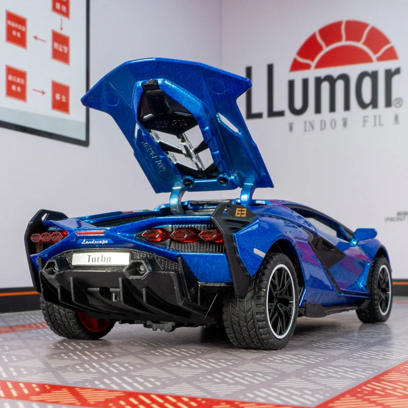 

1:32 Lamborghini sian alloy car model doors and the front hood and trunk door can be opened has simulated sound and lighting
