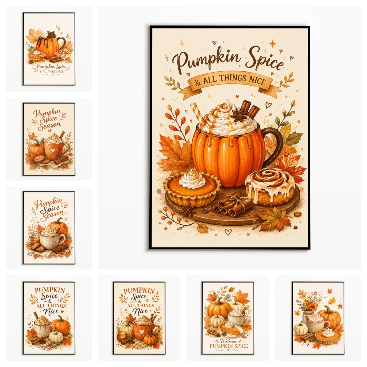 1PC Pumpkin Spice Autumn Poster Thanksgiving Gourmet Desserts Wall Art Farmhouse Autumn Harvest Canvas Printing Fall Decor Gift