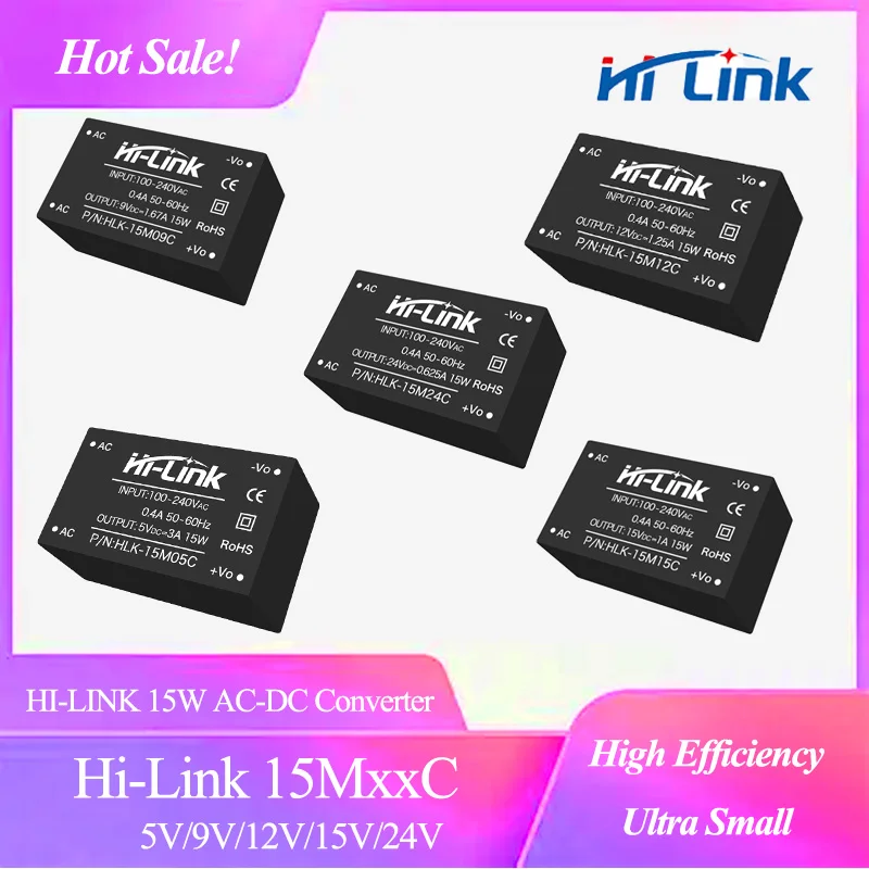 

10PCS Hi-Link HLK-15MxxC 15W AC-DC Converter Isolated Power Module 85-305VAC to 5V/9V/12V/15V/24V Free Shipping