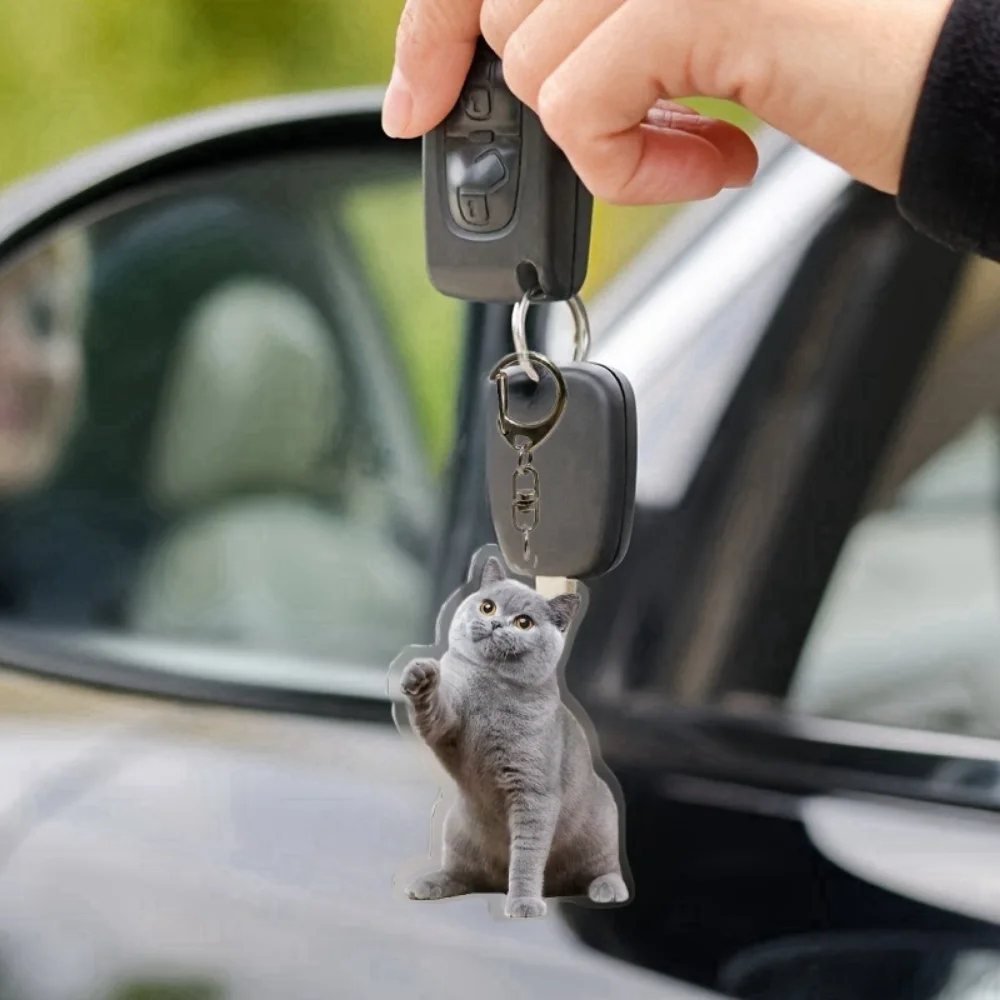 Charming Blue Cat Waving 2D Acrylic Pendant Keychain,Cute Kitten Versatile Charm,Decor for Car,Backpacks,Home,Festive,Party,Gift