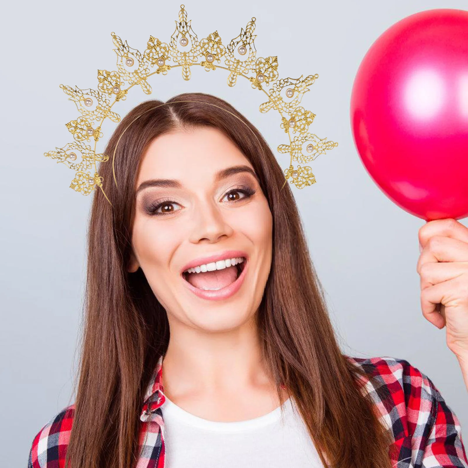 Fascia per capelli con corona di perle dorate Elegante copricapo da sposa per matrimoni, feste, balli, festival, accessori per capelli, dea Halo Tiara