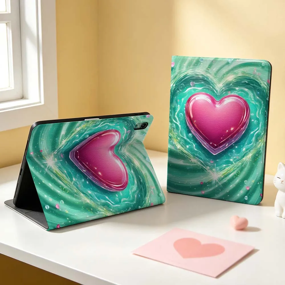 Cartoon Pink Heart Water Ripple For Apple iPad Pro Mini A16 A17 A14 4 5 6 7 6th 7th Gen 9.7 12.9 11 13 M4 inch Tablet Case Soft