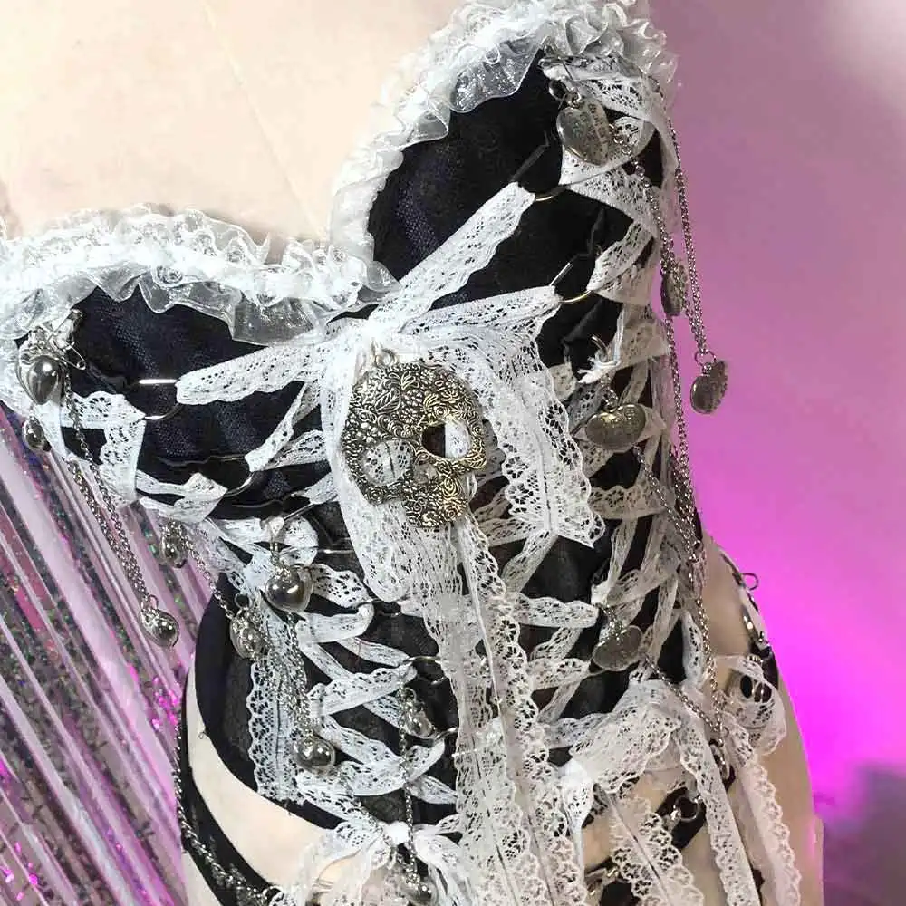 Emo Bow Gothic Tanks Y2K TOPS 90s Hand Made Hip Hop Grunge Punk Rock Eco DIY Teen E-Girls Goth Skull Kawaii Harajuku
