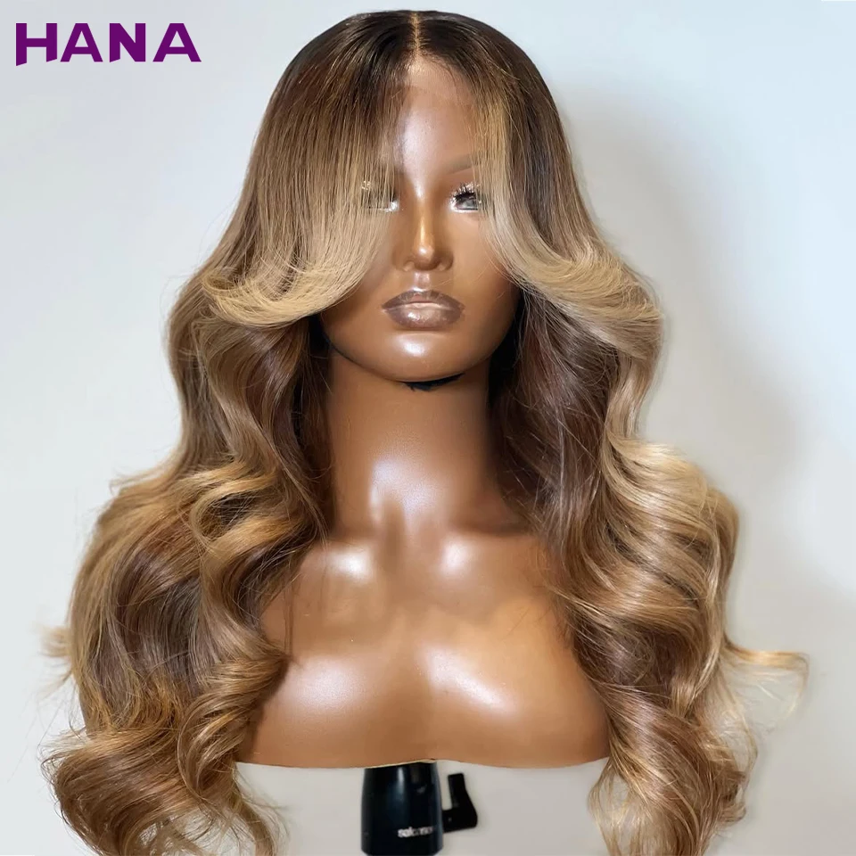

13x4 13x6 Lace Frontal Wigs Ombre Brown Blonde Color Wavy Transparent Lace Body Wave Wig Pre-Plucked Human Hair Wigs For Women