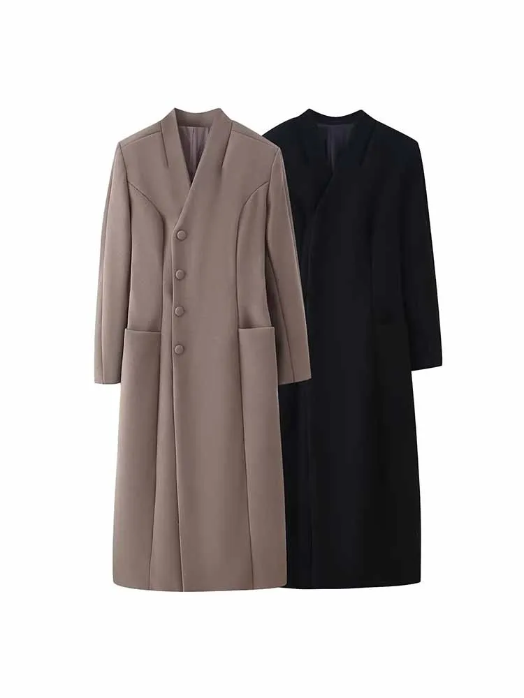 HH femme hiver mode col montant une rangée de boutons latéraux serrer la taille épaulettes déplacements décontracté Long pardessus