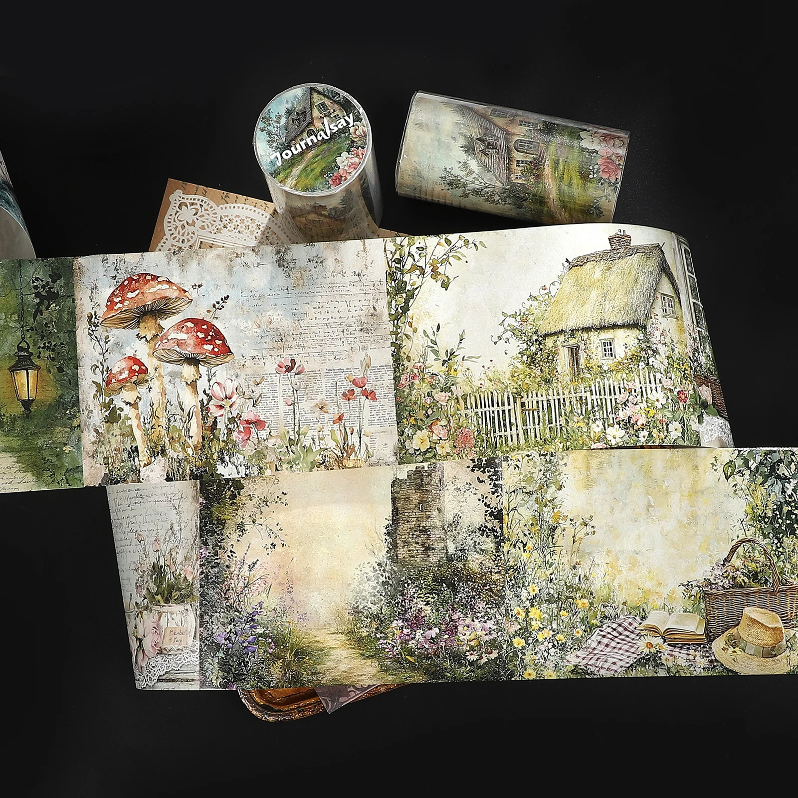 

80mm*204cm Vintage Cottage Fairytale Plant Flower Landscape Washi Tape Creative DIY Journal Material Collage Stationery