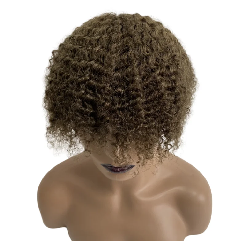 

6 inches Indian Virgin Human Hair Replacement Light Brown Color 17# 12mm Wave 130% Density 8x10 Toupee Knots PU Unit for Men