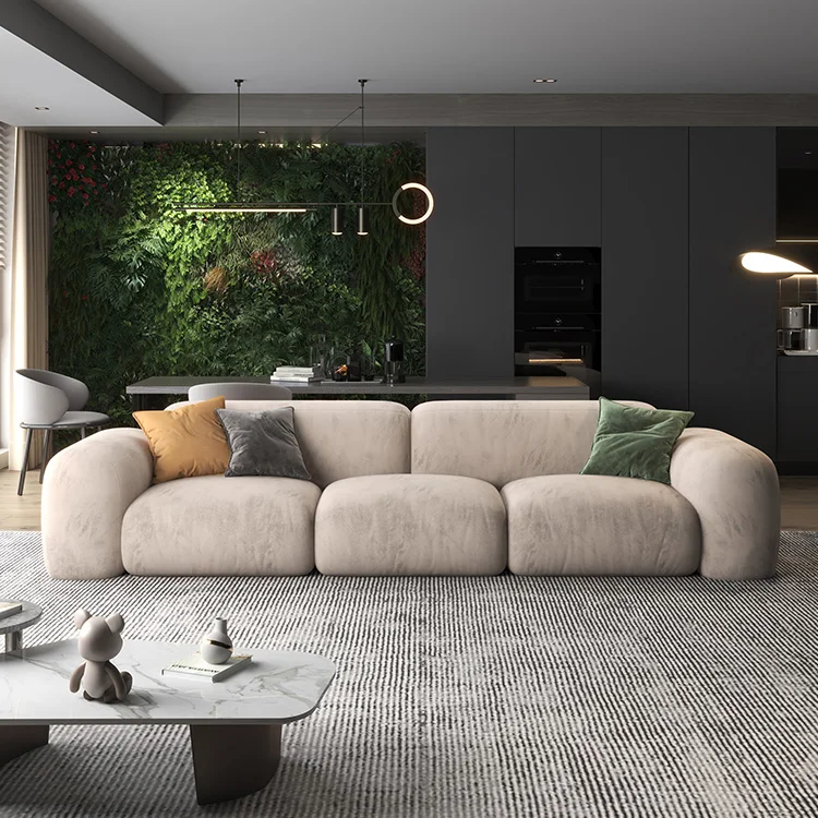 #Matte Velvet Cat Scratch Fabric Sofa Living Room Modern Light Luxury 2023 New Latex Straight Row Italian Minimalist Sofa
