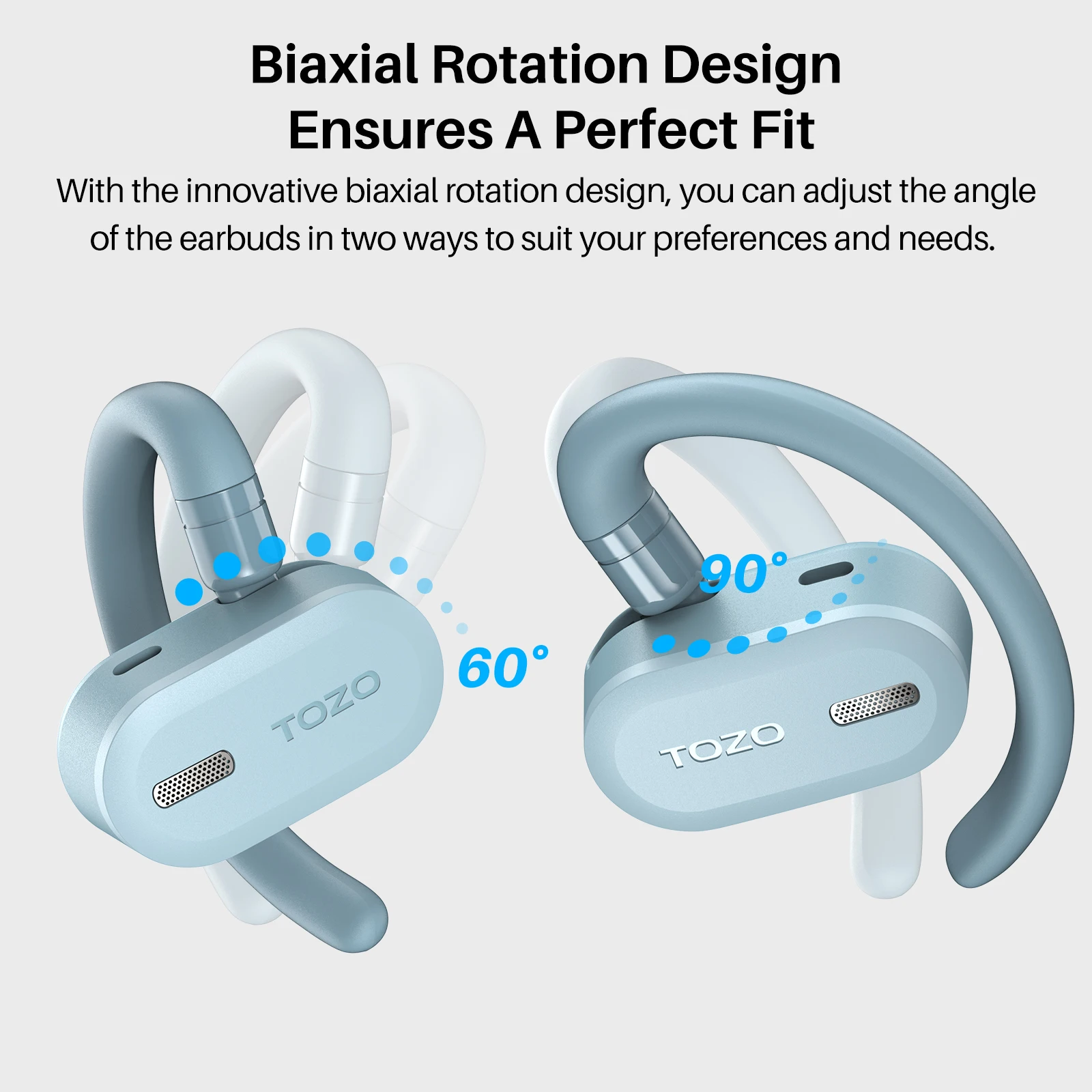 Refurbished TOZO Open Ear Hooks Headphones OWS Wireless Bluetooth 5.3 Earphones Earbuds Adjustable Music Sport HiFi Stereo Sound