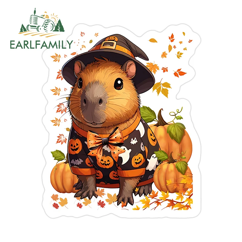 

EARLFAMILY 13cm × 10.6cm Chibi Capybara Halloween Theme Car Stickers Amusing Cartoon Graphics Decals Scratch Proof Car Goods