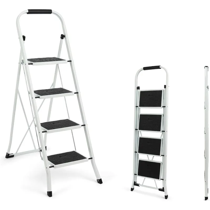 Step Ladder, 4 Step Stool Ergonomic Folding Step Stool with Wide Anti-Slip Pedal Sturdy Stool for Adults Multi-Use