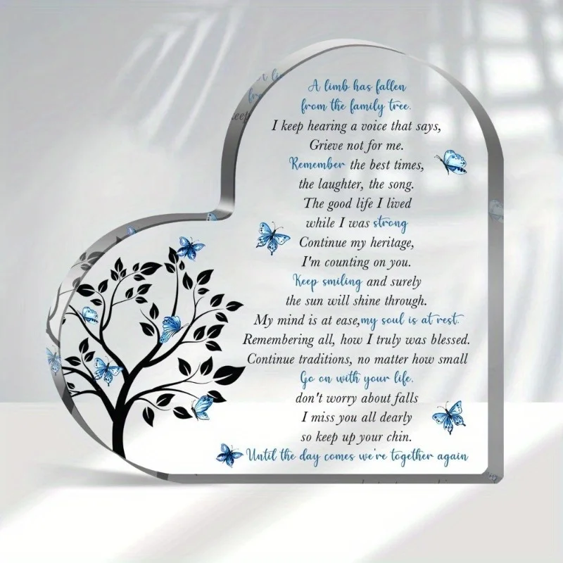 Sympathy Gift Heart Acrylic Decoration Sign, Memorial Bereavement Gift for Loss of Loved One, Condolence Present for Funeral Rem