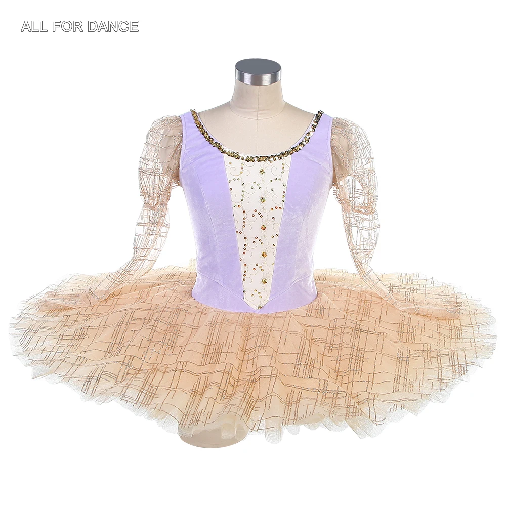 

B24102 Customized Professional Ballet Dance Tutus Long Sleeves Lilac Velvet Bodice Pancake Tutu Women Girls Ballet Costumes Tutu