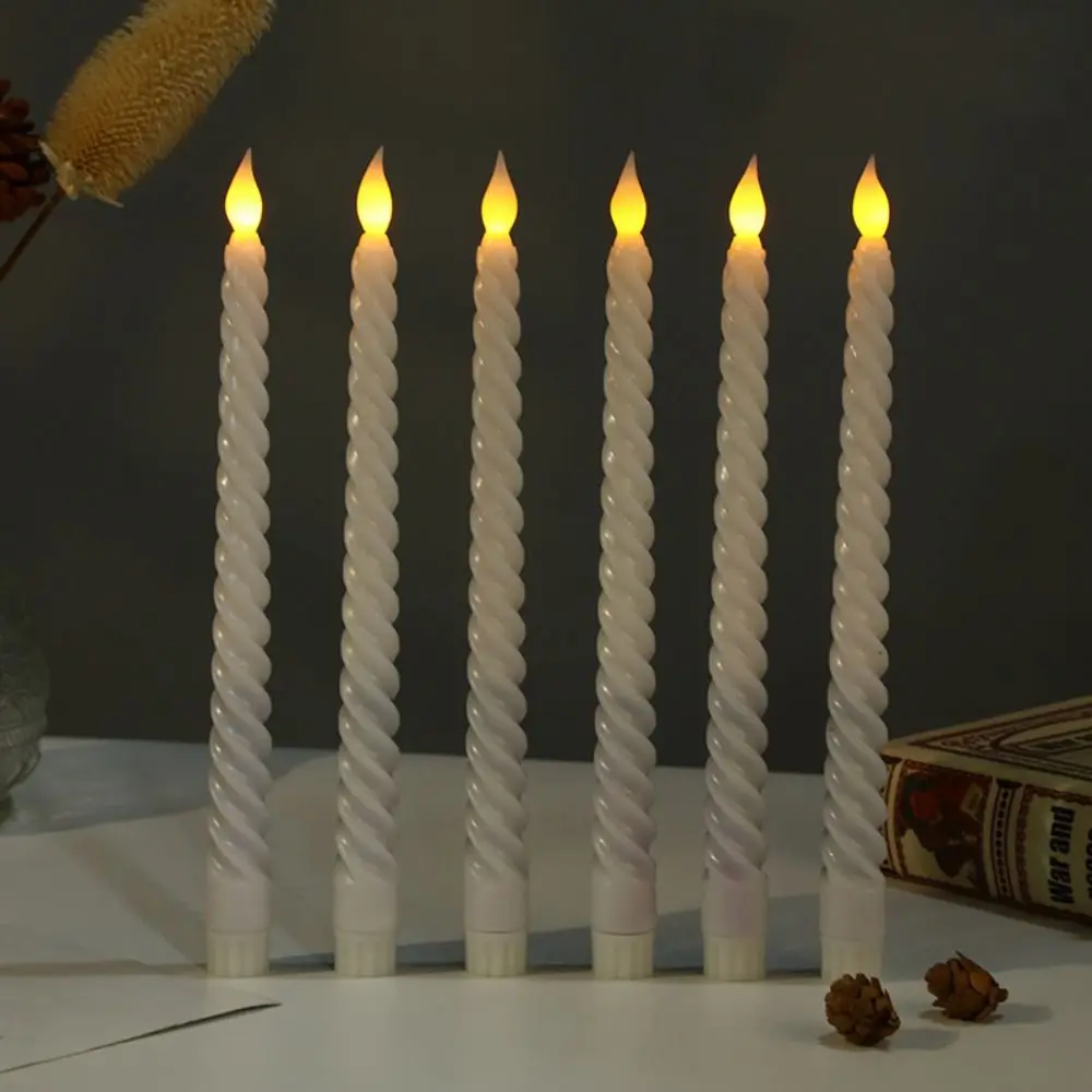 Simulation LED Taper Flameless Spiral Pattern LED Candles Light Electronic Battery Powered Long Rod Candle Light Birthday