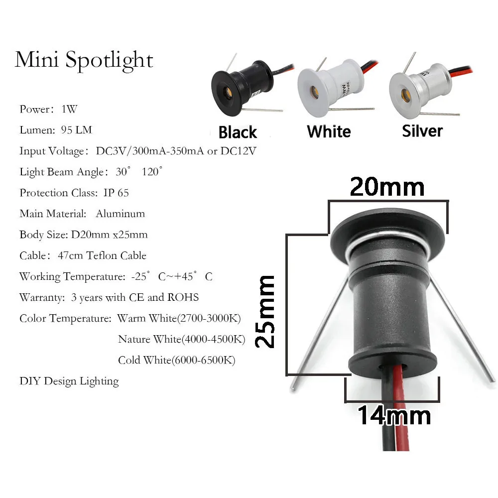 Mini LED Dimmable Ambient Spot Lâmpada, Holofotes, Recesso, Decoração para casa, Downlight, Teto, Quarto, Escada, Gabinete, 1W, 12V