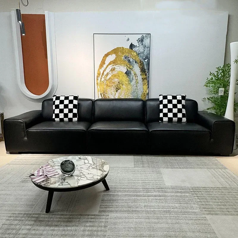 

Design Black Nordic Sofa Recliner Leather Double Wooden Room Sofa Italian Minimalist Divani Soggiorno Nuovi Arrivati Furniture