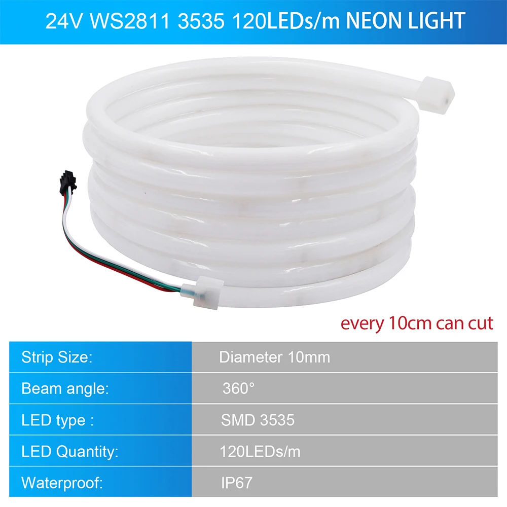 24V WS2811 listwy RGB LED lampa neonowa Wifi Bluetooth pilot zdalnego sterowania pełny znak neonowe kolory 360 ° okrągła rura wodoodporna neonowa