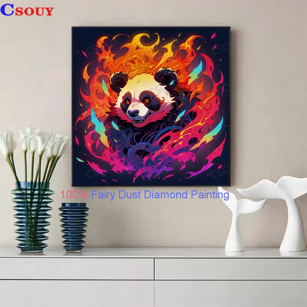 

100% Fairy Dust Diy Diamond Painting Cross Stitch Flame Panda Animal Square Drill Full Crystal Embroidery Mosaic Decor Needlewor