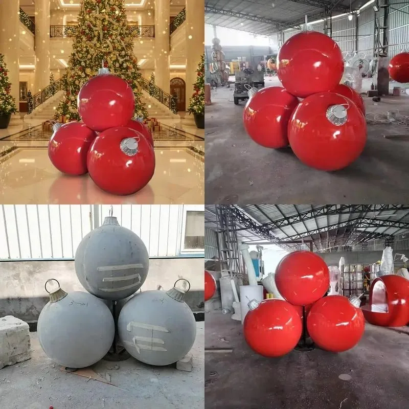 Large Stacked Colorful Fiberglass Christmas Ball Sculpture Waterproof Holiday Decorations for Shopping Malls Hotels Cityscape